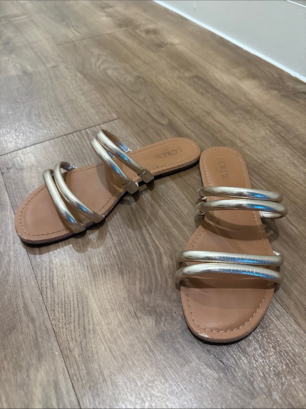 J. Crew Women's Metallic Gold Strap Slide Sandals